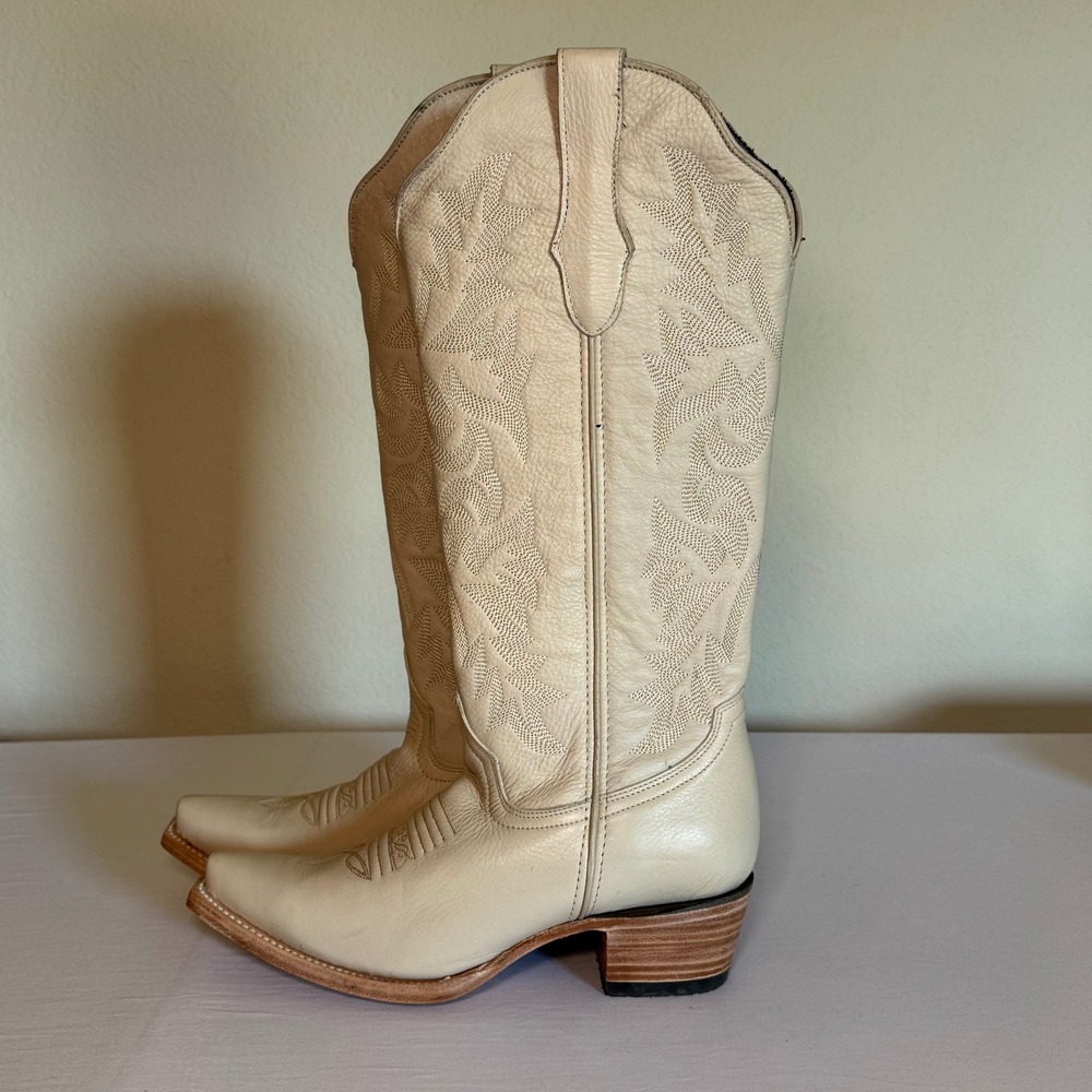 JB Dillon Reserve Cream Leather Western Cowboy Boots Snip Toe JBRV1103 Womens 8B